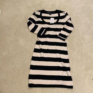 NWT French Connection black and cream thick stripe sweater dress